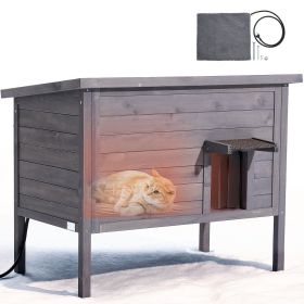 Heated Cat House, Insulated Wooden Cat House for Outdoor Cats, Waterproof Feral Kitty Shelter with Heating Pad